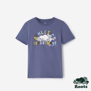 【Roots】Roots 大童-ATHLETICS DEPARTMENT 短袖上衣(深藍灰)