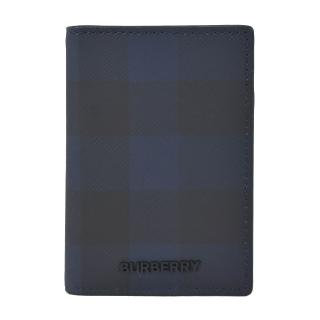 【BURBERRY 巴寶莉】經典格紋環保帆布小牛皮卡片夾(海軍藍)