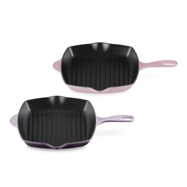 【Le Creuset】琺瑯鑄鐵鍋單柄方鐵烤盤26cm(雪紡粉/藍鈴紫 2色選1)