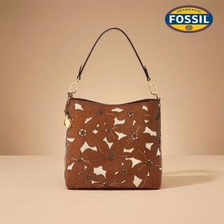 【FOSSIL】Jessie 真皮花卉滿版水桶包-咖啡色 ZB11197124