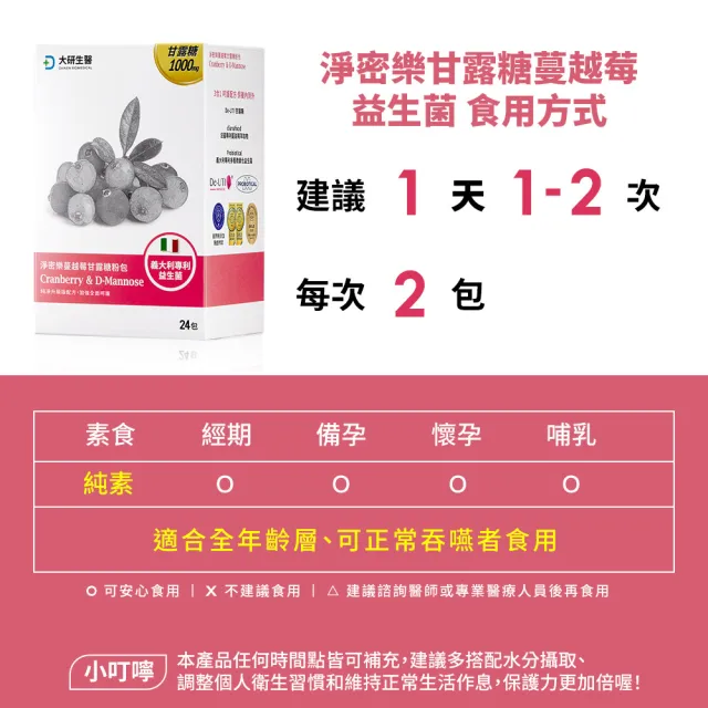 【大研生醫】淨密樂蔓越莓甘露糖粉包24包X5盒(專科醫師推薦.義大利專利女性益生菌)