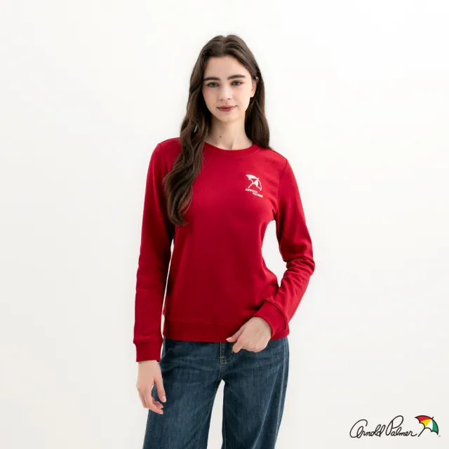【Arnold Palmer 雨傘】女裝-刺繡小傘LOGO長袖圓領大學T(紅色)