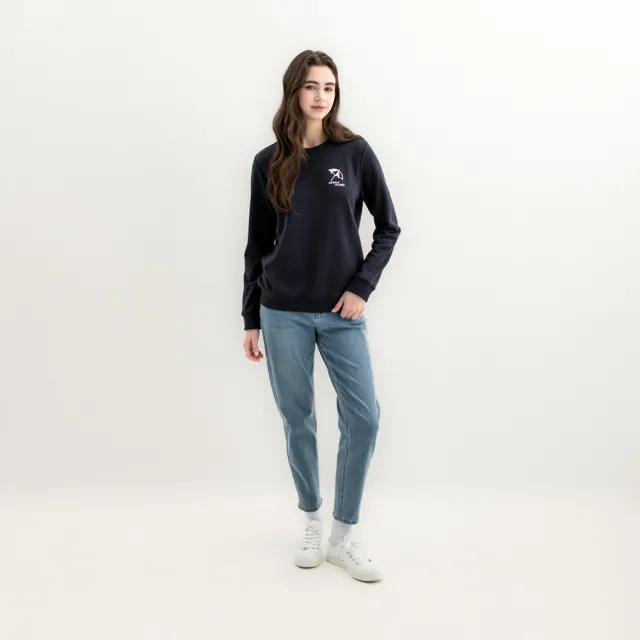 【Arnold Palmer 雨傘】女裝-刺繡小傘LOGO長袖圓領大學T(藏青色)