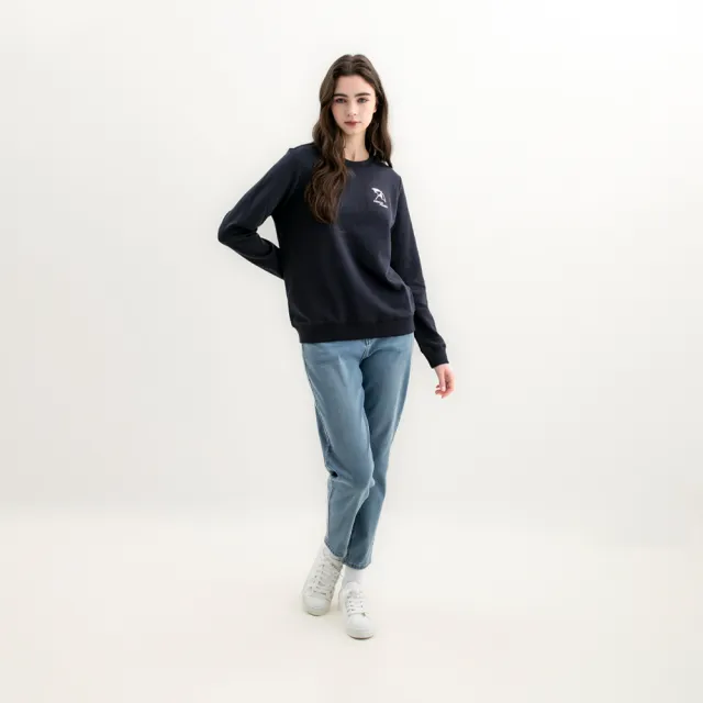 【Arnold Palmer 雨傘】女裝-刺繡小傘LOGO長袖圓領大學T(藏青色)