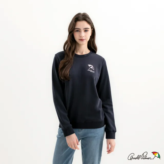 【Arnold Palmer 雨傘】女裝-刺繡小傘LOGO長袖圓領大學T(藏青色)