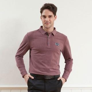 【金安德森】男裝長袖- POLO衫 經典格紋門襟 無口袋 刷毛保暖舒適款(暗桃紅色)