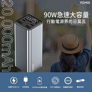 【YOMIX 優迷】PL-01 20000mAh大容量90W四孔雙向快充行動電源(74wh/PD3.0/QC/電量功率顯示/筆電快充)