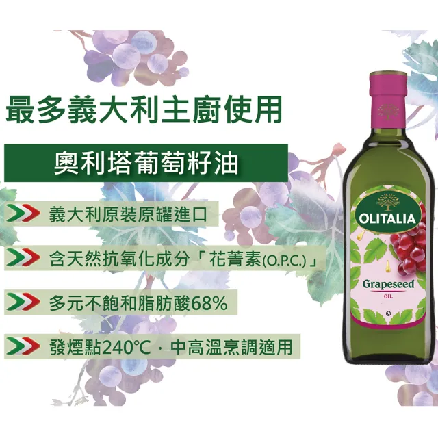 【Olitalia 奧利塔】純橄欖油x4瓶+葡萄籽油x1瓶+玄米油x1瓶(1000mlx6瓶-禮盒組)+贈高溫專用葵花油500mlx1瓶