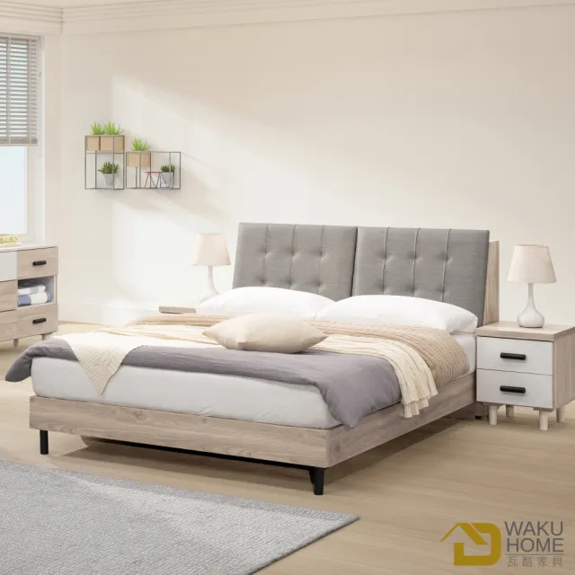 【WAKUHOME 瓦酷家具】Bonnie清新簡約貓抓皮床箱型6尺雙人床組-床頭箱-床底-A014-F751+L729