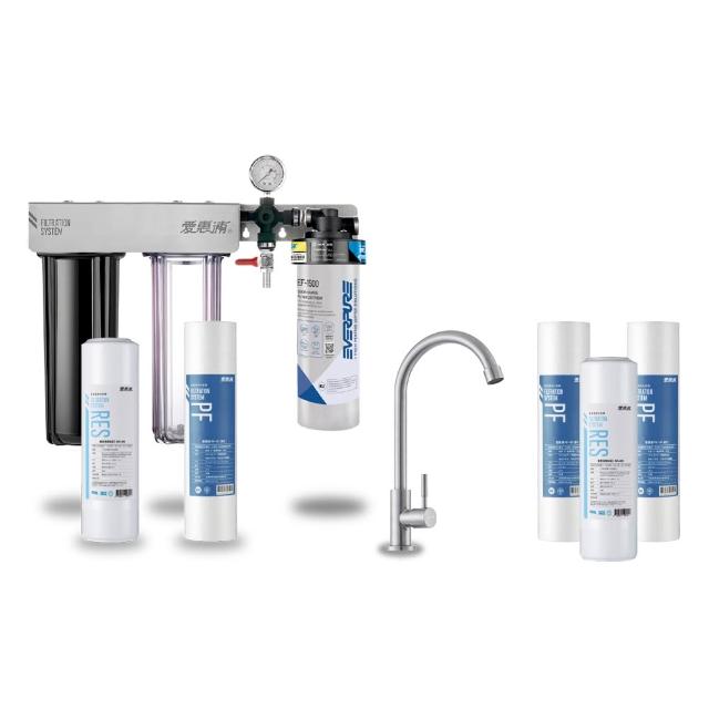 【EVERPURE 愛惠浦】櫥下型 PURVIVE Trio-EF1500大流量不鏽鋼龍頭三道式生飲淨水器(前置樹脂+PP)