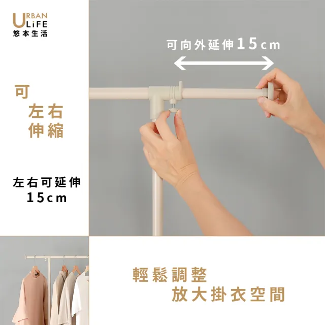 【URBAN LiFE 悠本生活】窄美學左右伸縮單衣架附煞車(曬吊掛收納衣架衣帽架收納置物架衣櫥)