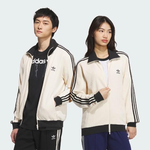 【adidas 愛迪達】Waffle Bbtt 女男 立領外套 運動外套 休閒穿搭 華夫格 米黑 亞版(JW0109)