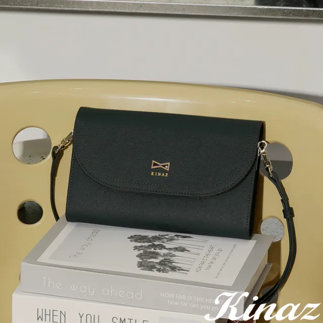 【KINAZ】牛皮鑽飾蝴蝶結四層手拿斜背WOC貨幣包-深邃綠-喵星人系列