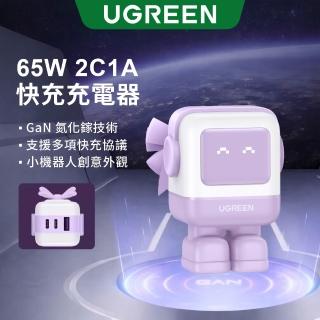【綠聯】小機器人 65W 2C1A GaN氮化鎵充電器 粉紫色(快充頭/充電頭/PD/PPS/QC協議)