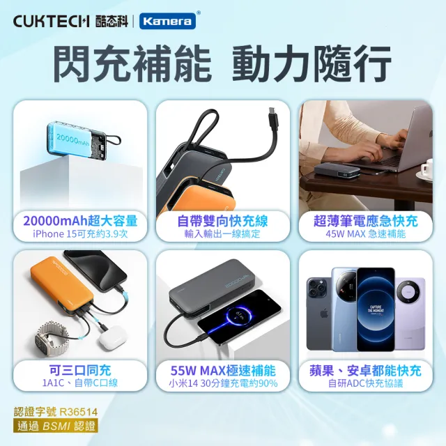 【CUKTECH 酷態科】PB200N 自帶線行動電源 20000mAh-55W BSMI CCC雙認證