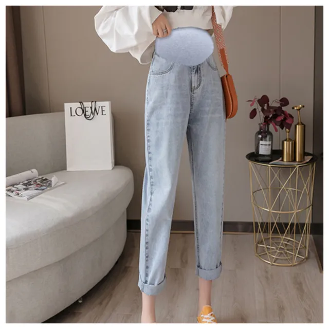 【ASister 小姊姊】現貨在庫★孕婦牛仔款時尚辣媽咪九分老爹褲(5色 M-2XL)