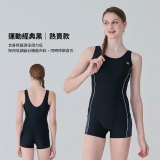 【haolang 浩浪】經典黑運動連身四角泳衣-16106