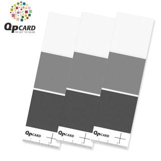 【QPCard酷必】專業級色卡101(3入;三濃度:黑色.18%灰卡.白色;有背膠/尺標 適校正白平衡測光)