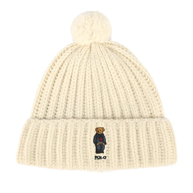 【RALPH LAUREN】POLO刺繡泰迪熊羊毛混紡羅紋針織圍巾/毛帽(任選)