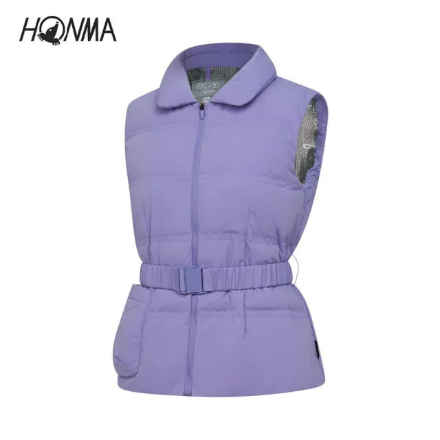 【HONMA 本間高爾夫】女款翻領羽絨背心 秋冬款 日本高爾夫專業品牌(S-L白色、紫色、黑色任選HWJD321R611)