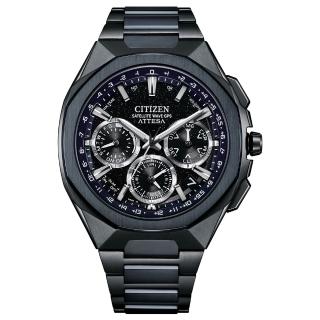 【CITIZEN 星辰】ATTESA系列 夜色GPS八角黑鈦衛星對時鈦金屬光動能男錶/44mm 父親節 (CC4106-74E)