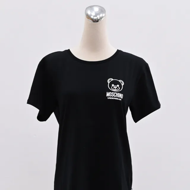 【MOSCHINO】簡約經典小熊貼花LOGO彈性棉質短T恤(黑)
