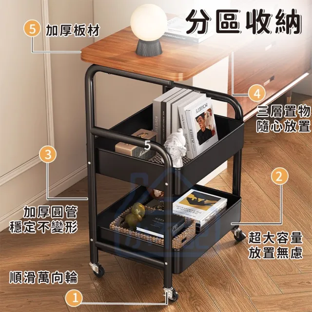 【小不記】全身鐵製/超穩固耐用/帶萬向輪 三層置物推車 客廳臥室收納手推車 層架 推車置物架 收納架 置物架
