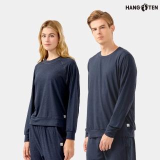 【Hang Ten】男女裝-AeroKnit空氣針織吸濕快乾側口袋大學T(丈青花紗)