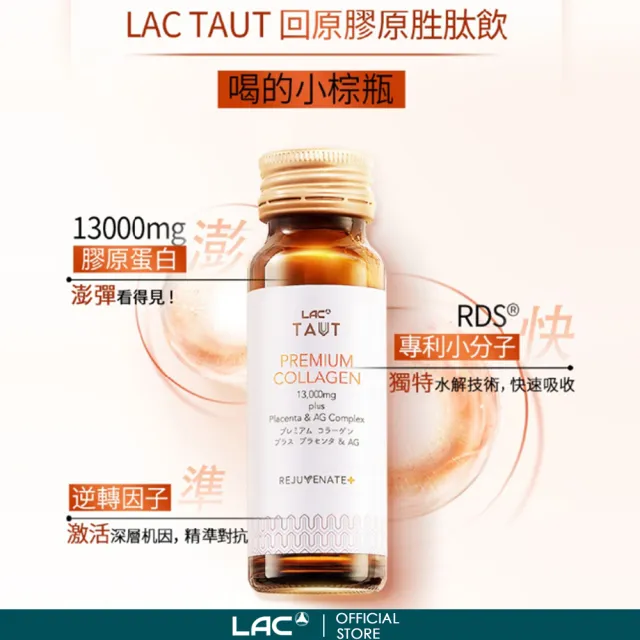 【LAC 利維喜】回原膠原蛋白飲50ml-香橙口味x8盒組(共64瓶/胎盤素/Q10/膠原飲/小棕瓶.水光QQ)