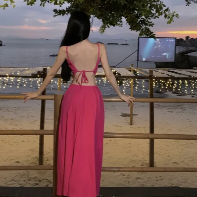 【AS 假日泳裝】洋裝 連身裙 小仙女 露背連身裙 洋裝喜宴 細肩連身裙 辣妹洋裝  收腰長洋裝   C6580