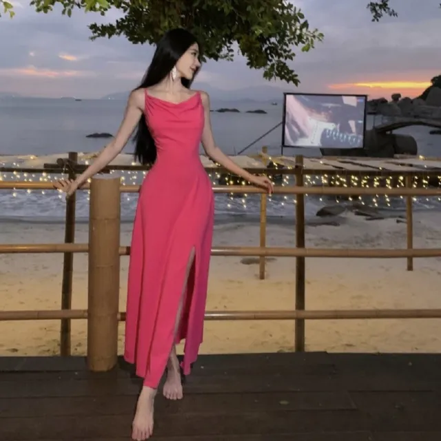 【AS 假日泳裝】洋裝 連身裙 小仙女 露背連身裙 洋裝喜宴 細肩連身裙 辣妹洋裝  收腰長洋裝   C6580