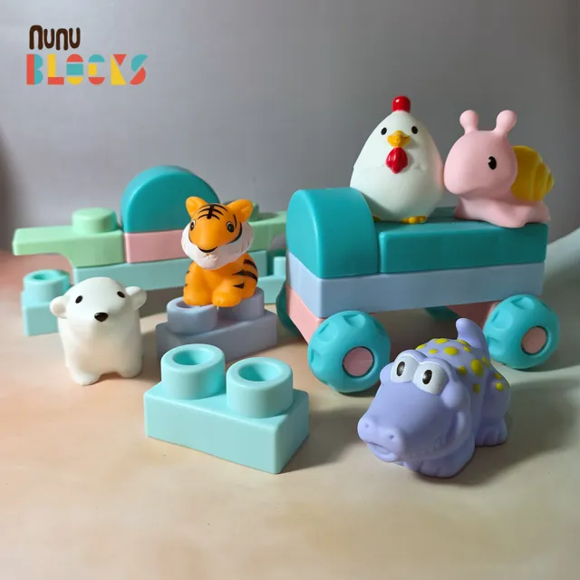 【NUNUKIDS】馬卡龍軟積木 70 pcs（袋裝）＋動物公仔 46pcs +2公仔 ｜組合款