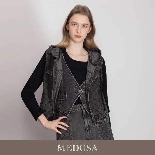 【MEDUSA 曼度莎】現貨-復古刷灰壓紋牛仔背心外套（M-XL）｜牛仔外套 休閒背心（701-1310A）