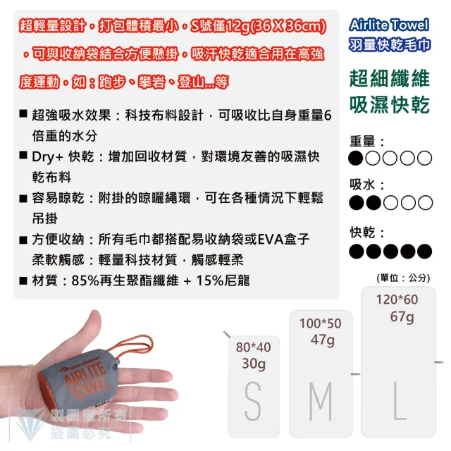 【SEA TO SUMMIT】羽量快乾毛巾_M(單車／運動／戶外／旅行／登山／輕量)