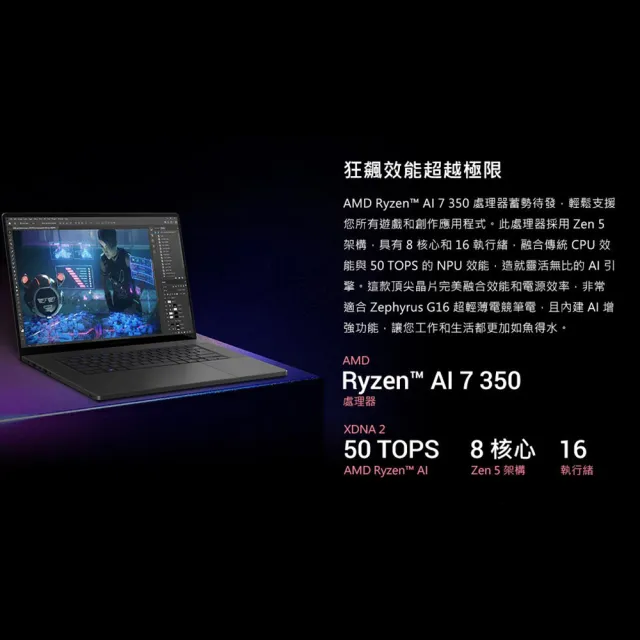 【ASUS 華碩】16吋GeForce RTX 5060 AI 7 350 電競筆電(GA605KM/Zephyrus G16/AI 7 350/32G/1TB)