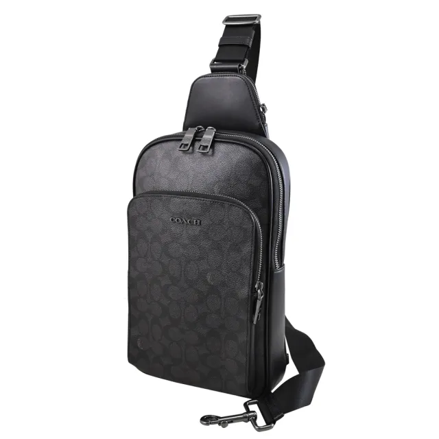 【COACH】經典LOGO印花前口袋單肩包胸口包後背包(黑灰)