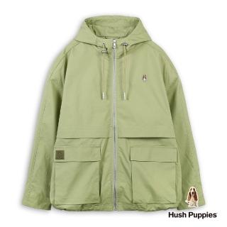 【Hush Puppies】男裝 外套 簡約刺繡小狗連帽風衣外套 (淺綠 / 63117102)