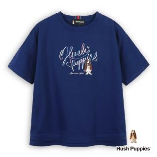 【Hush Puppies】女裝 POLO衫 配色品牌英文刺繡狗落肩上衣 (深藍 / 63210103)