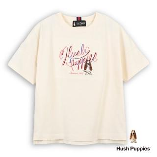 【Hush Puppies】女裝 POLO衫 配色品牌英文刺繡狗落肩上衣 (米白 / 63210103)