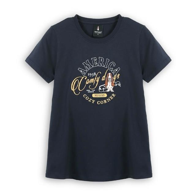 【Hush Puppies】女裝 T恤 經典圓章造型刺繡狗T恤 (丈青 / 63211106)