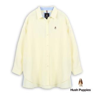【Hush Puppies】女裝 襯衫 素色刺繡小狗寬版長袖襯衫 (淺黃 / 63212101)