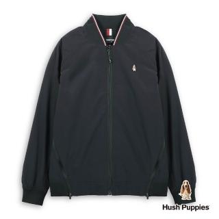 【Hush Puppies】男裝 外套 素色刺繡小狗飛行外套 (黑色 / 63117101)