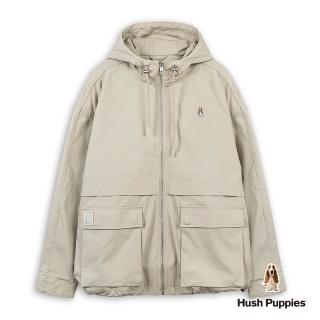 【Hush Puppies】男裝 外套 簡約刺繡小狗連帽風衣外套 (卡其 / 63117102)