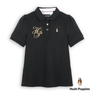 【Hush Puppies】女裝 POLO衫 HP刺繡小狗袖打摺POLO衫 (黑色 / 63201103)
