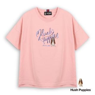 【Hush Puppies】女裝 POLO衫 配色品牌英文刺繡狗落肩上衣 (淺粉紅 / 63210103)