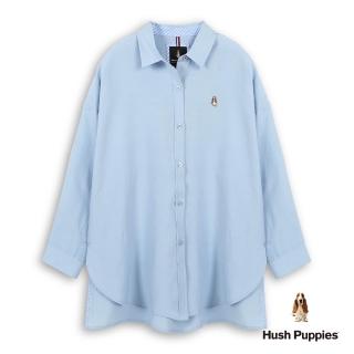 【Hush Puppies】女裝 襯衫 素色刺繡小狗寬版長袖襯衫 (淺藍 / 63212101)