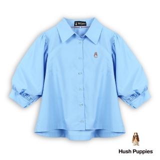 【Hush Puppies】女裝 襯衫 刺繡小狗泡泡袖開襟襯衫 (湛藍 / 63212103)