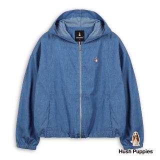【Hush Puppies】女裝 外套 刺繡小狗落肩牛仔連帽外套 (淺藍 / 63217101)