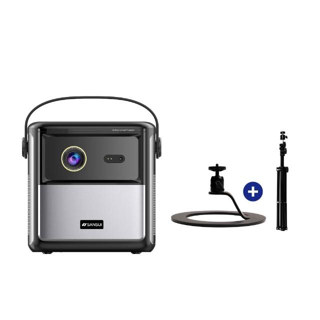 SANSUI 山水 LASER-DARK 黑行俠雷射投影機，搭載 Google TV 系統，提供 4K 畫質與 700 ANSI 亮度，短焦投影只需 0.3-8M 距離即可投射大畫面。原生 1080P 解析度支援 4K 輸入，對比度高達 10000:1，內建 20W 雙聲道喇叭，輕巧 1250g 設計配內建電池，適合居家娛樂與戶外使用。USB/HDMI 輸入，0 秒對焦，黑色系時尚外觀，保固一年。