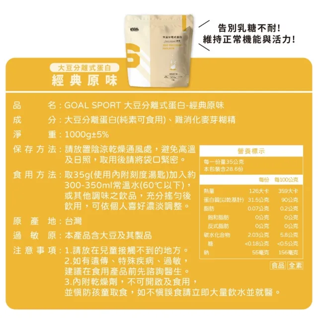 【GOAL DAILY】100%大豆分離式蛋白1kg(經典原味)